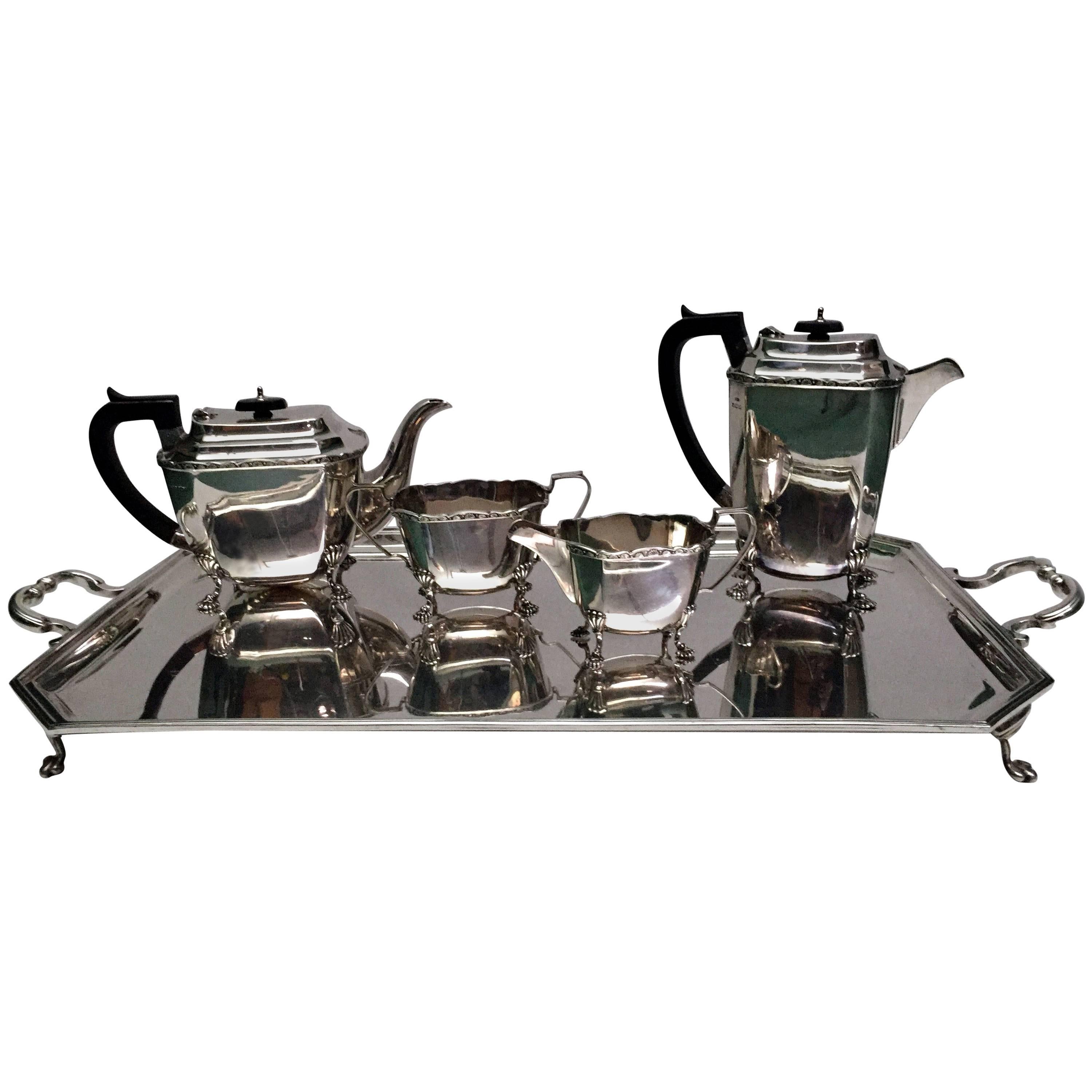 Four-Piece Heavy Solid Silver Tea Set, 1932 Duncan and Scobbie Sheffield For Sale