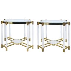 Mastercraft Brass and White Lacquer Octagon Shaped End Tables