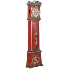 Antique 19th Century Danish Grandfather Tall Clock Painted Red
