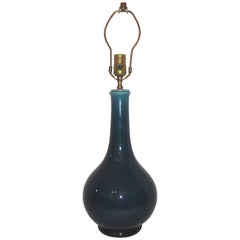 Vintage Peacock Blue Glazed Ceramic Table Lamp