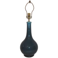 Vintage Peacock Blue Glazed Ceramic Table Lamp 10