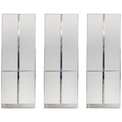 Set of Three Ello Glass, Chrome, Mirror and Steel Cabinets