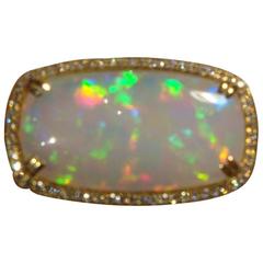 Rare Magnificent 20-Carat Large White Fire Opal Diamond 18-Karat Gold Ring