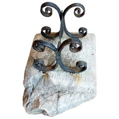 19th Century Wrought Iron Boot Scrape on a Large Chunk of Old Stone 8