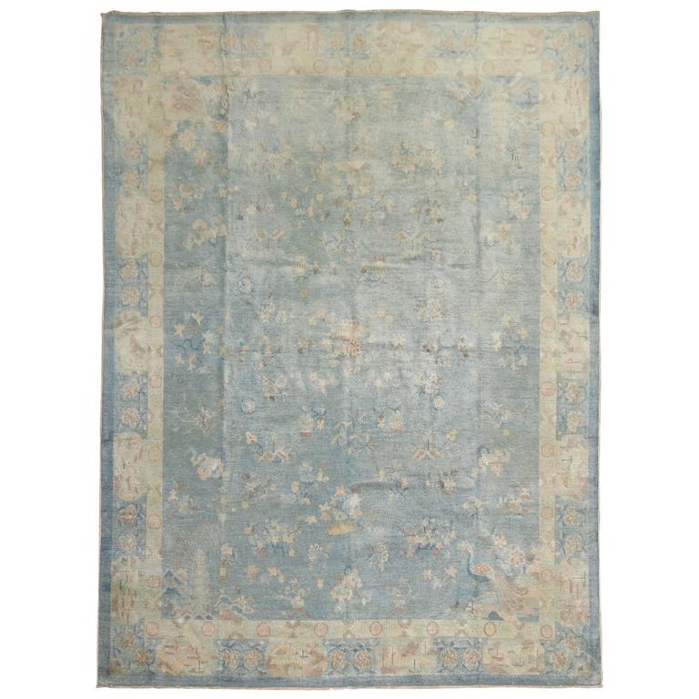 Watery Blue Antique Chinese Rug For Sale at 1stdibs