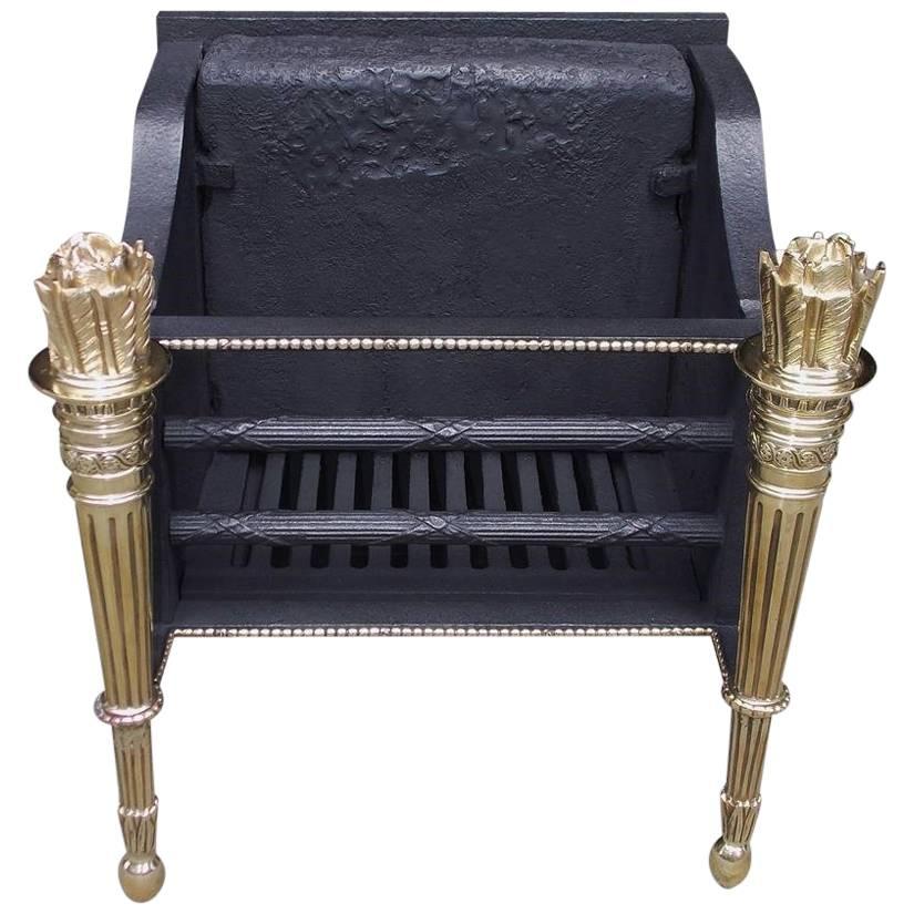 French Cast Iron and Brass Decorative Flame Torchiere Coal Grate, Circa 1820