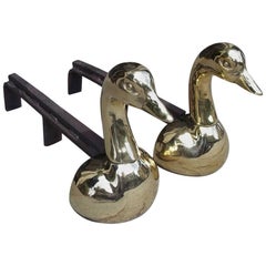 Pair of American Brass and Wrought Iron Duck Andirons, Circa 1870