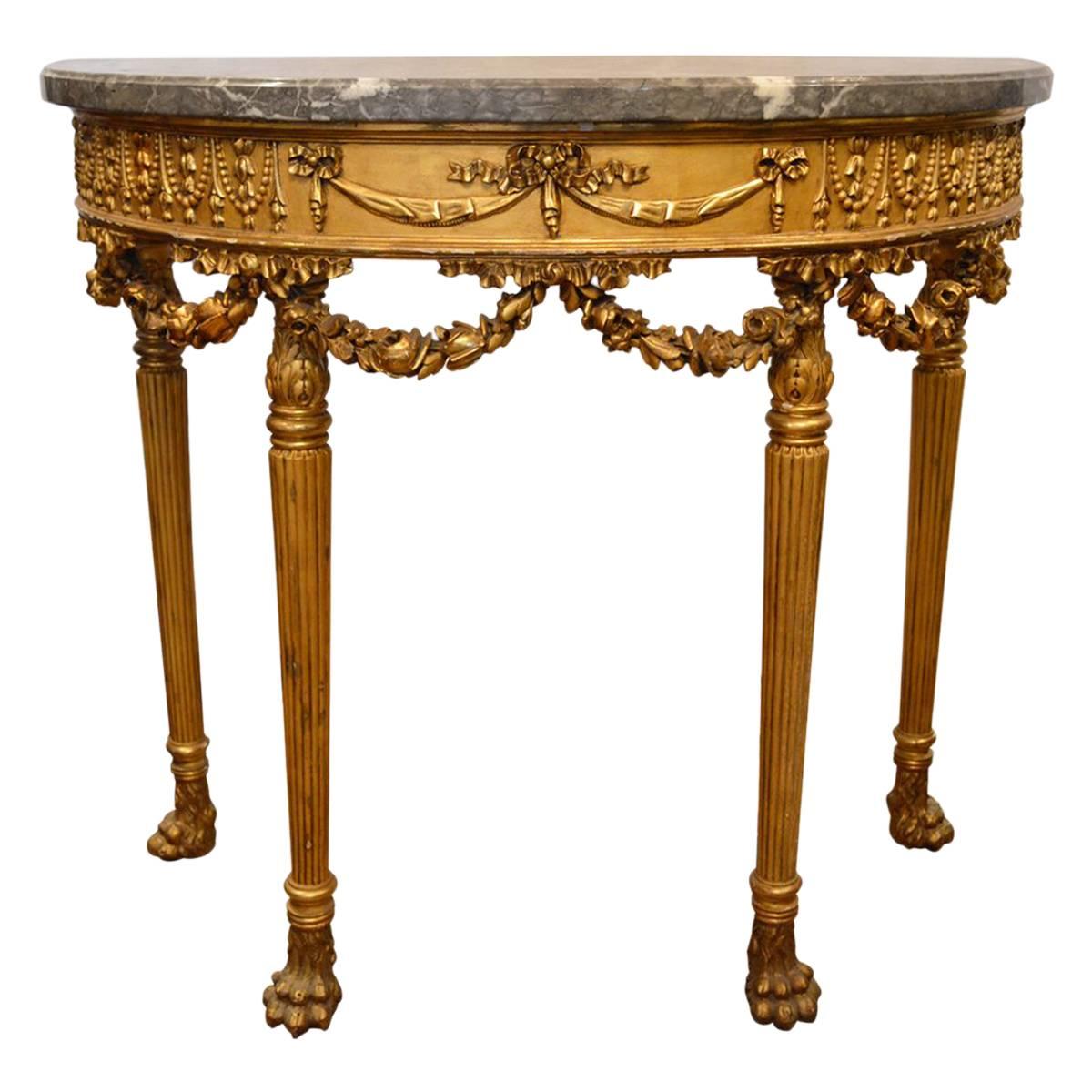 Antique French Louis XIV Gilt Console with Marble Top