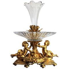 French Louis Xvl Style Gilt Bronze and Crystal Centerpiece with Figural Putti 7