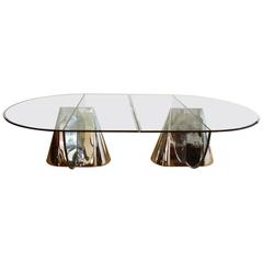 Two Brueton Pinnacle Table Bases Designed by Jay Wade Beam with Custom Glass Dem