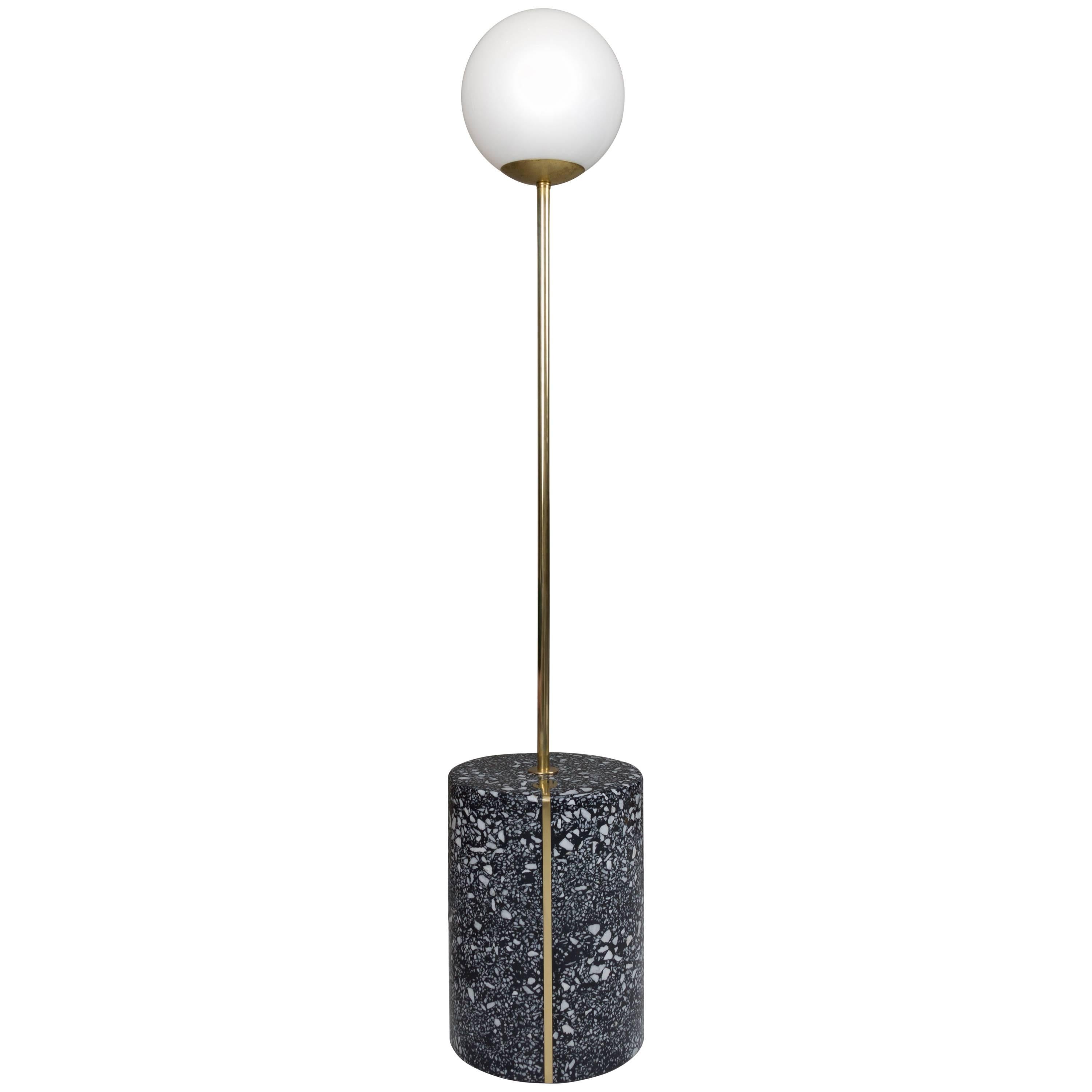 Moon Pole Lamp / Cement and Marble Terrazzo with Brass Inlays For Sale