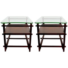 Pair of Architectural Glass and Wood Tables After Henning Norgaard for Komfort