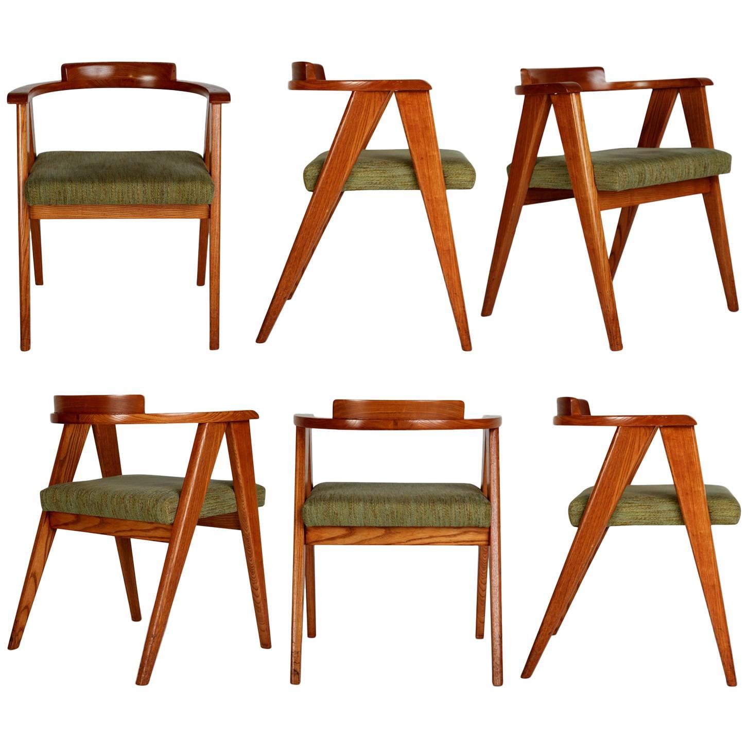 Mid-Century Modern Compass A-Frame Six Dining Chairs