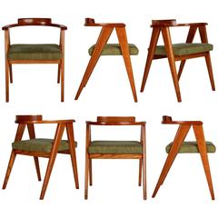 Vintage Mid-Century Modern Compass A-Frame Six Dining Chairs