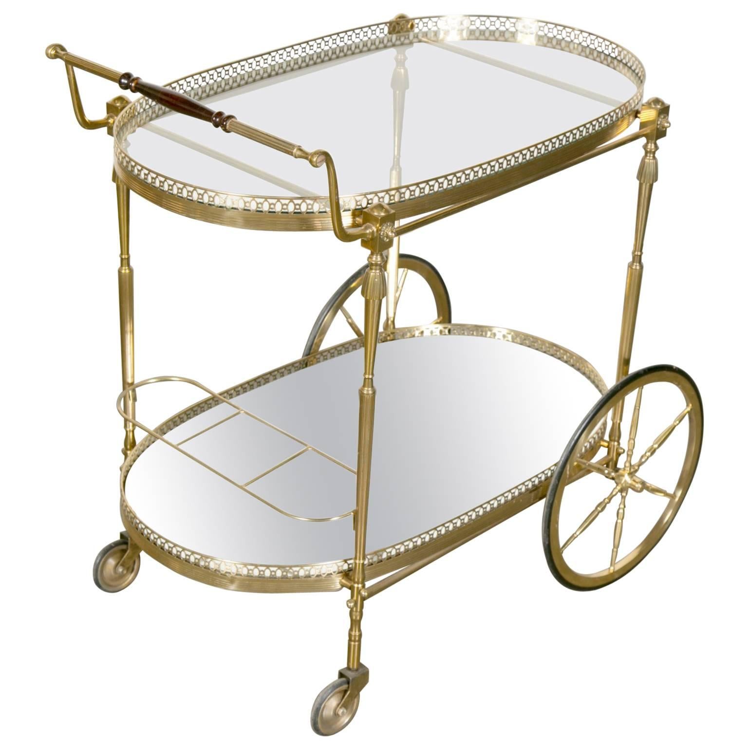 Mid-Century French Faux Bamboo Bar Cart or Serving Trolley by Maison Baguès