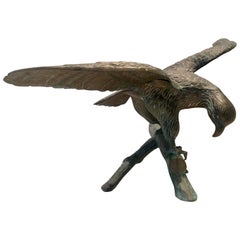 Mid-Century Bronze Verdigris Standing "In Flight" Eagle Sculpture