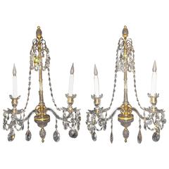 Pair of Large English Two-light Crystal and Gilt Bronze Sconces, Parker & Perry