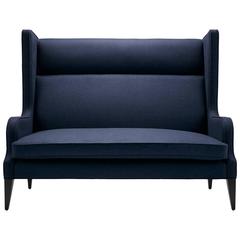 Sofa Alae Wing in Navy Melton Wool with Black Lacquered Legs Stuart Scott, 2017 1