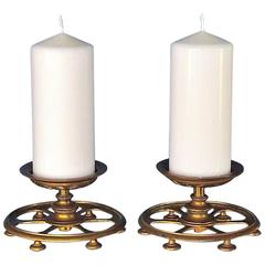 Signed Antique Pair of Lobmeyr Austria Brass Candleholder Art Deco Nouveau Lamp 3