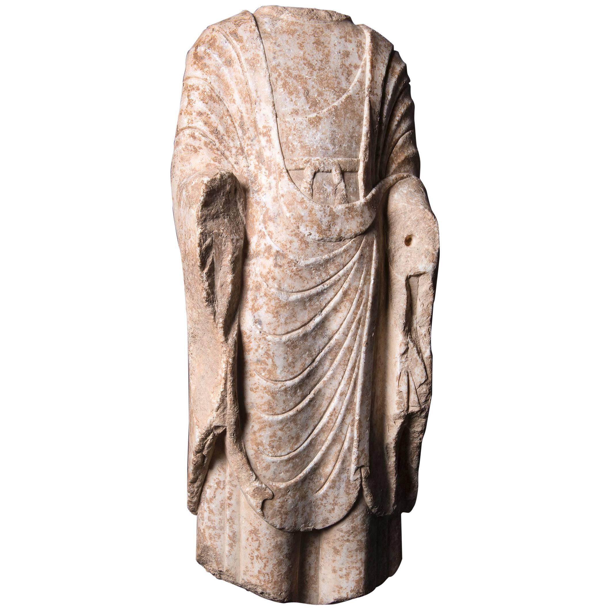 Tang Dynasty Marble Sculpture of a Standing Buddha For Sale