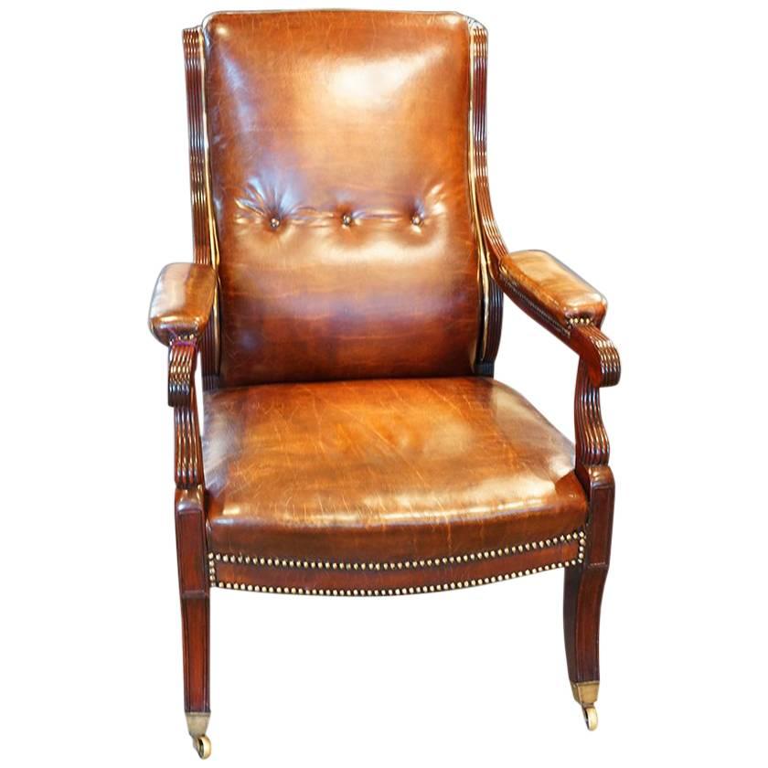 Regency Mahogany and Brass Library Chair For Sale