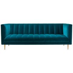 Sofa Fleure in Kingfisher Velvet with Solid Brass Legs by Stuart Scott, 2017 3