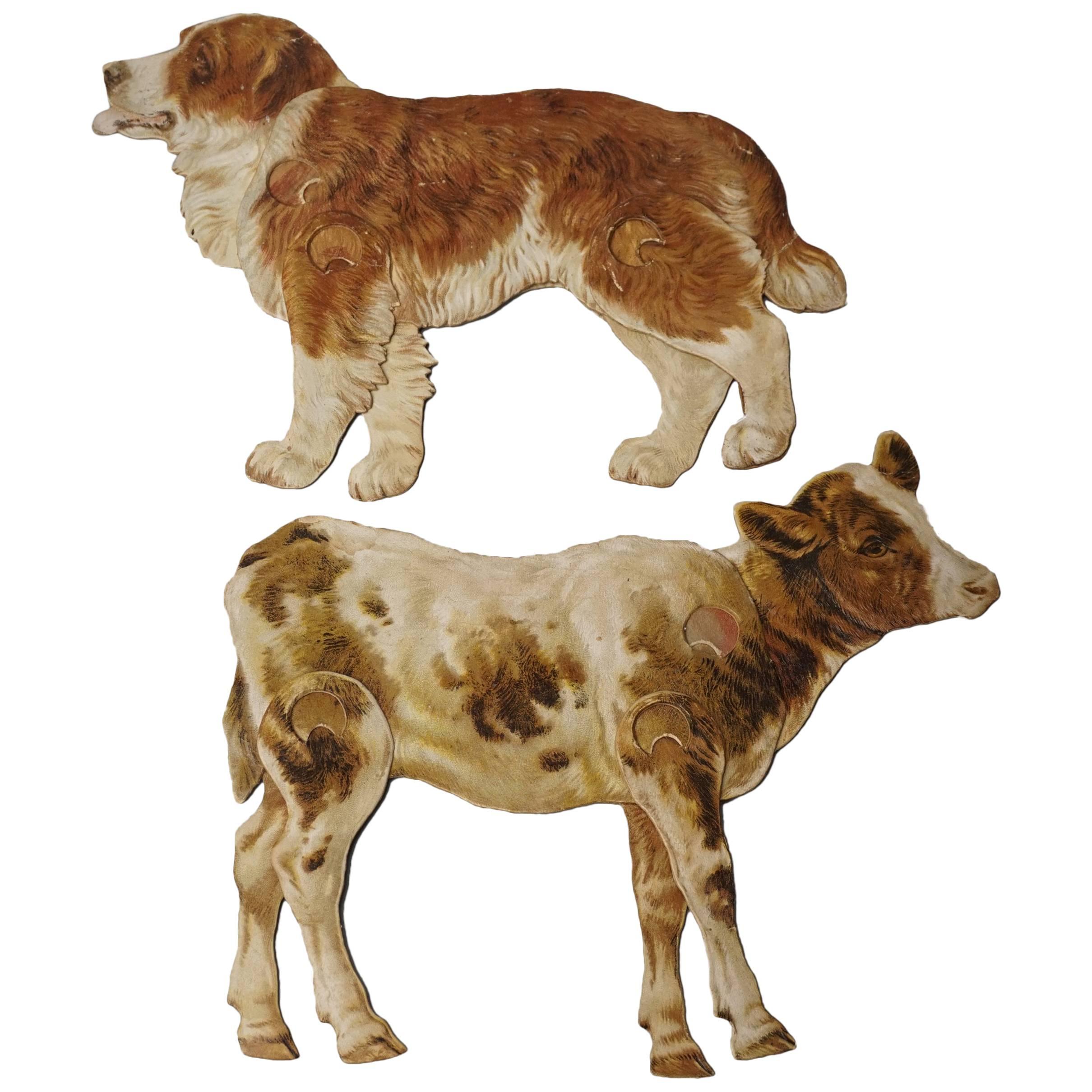 Antique Mechanical Raphael Tuck & Sons Paper Toy St Bernard and Calf For Sale