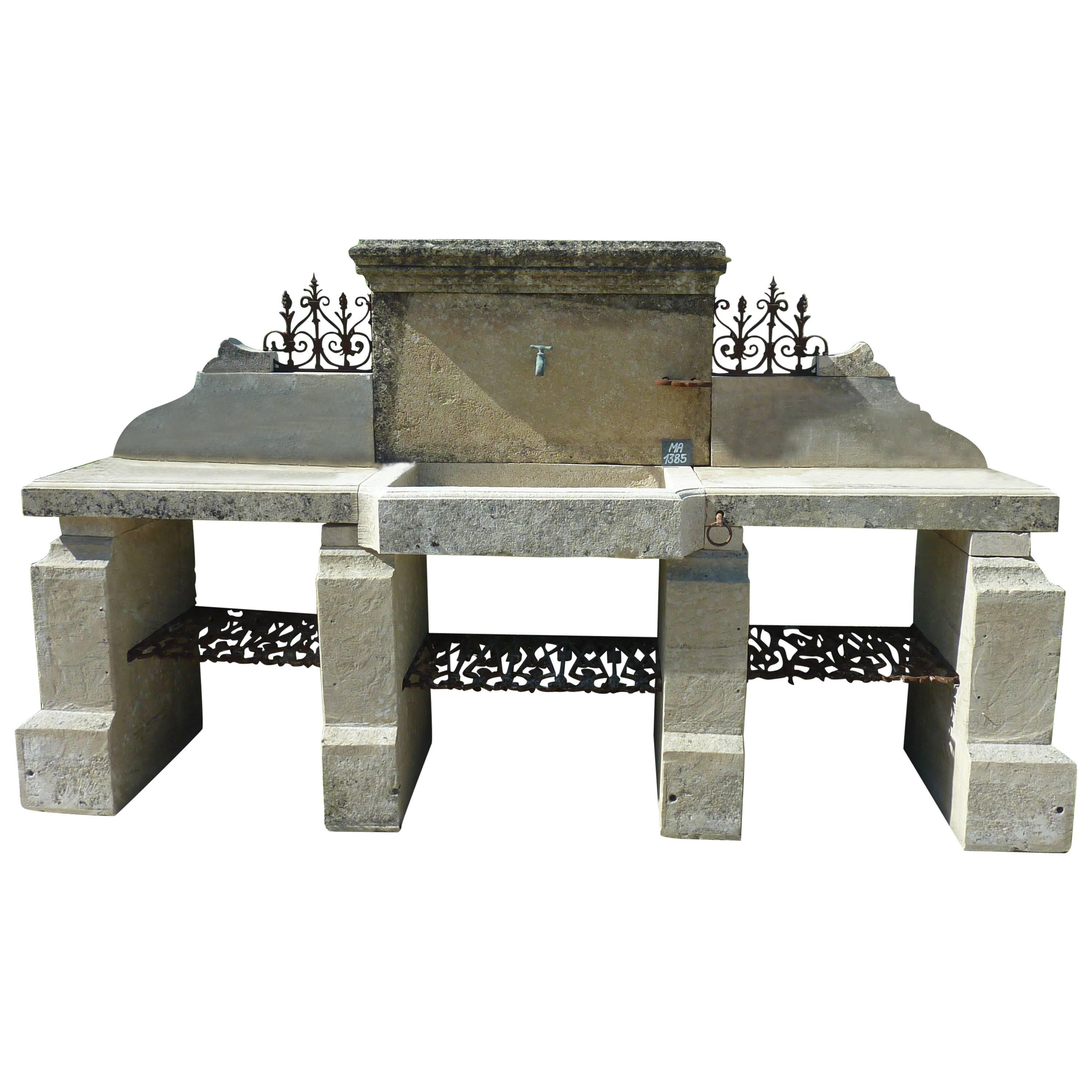 Aged Stone Summer Kitchen with Monolith Sink, Working Plans, Legs and Pediment