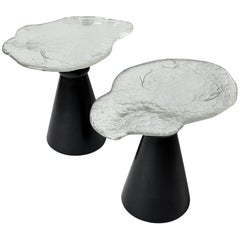 Silver Glass and Black Wood One of a Kind Pair of Side Tables