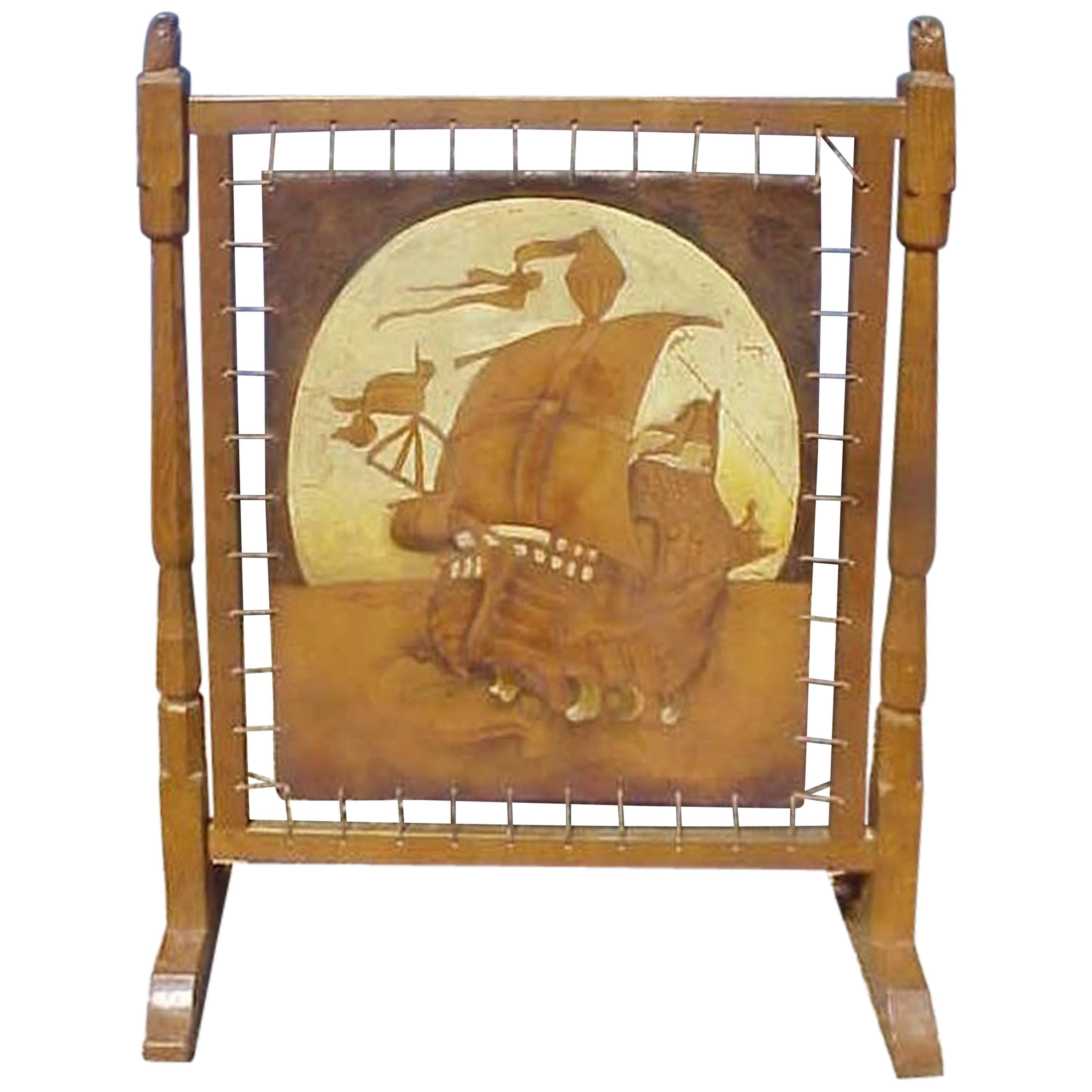 Carved and Adzed Oak Fire Screen Attributed to Robert Thompson Mouseman For Sale