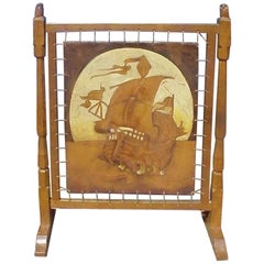 Antique Carved and Adzed Oak Fire Screen Attributed to Robert Thompson Mouseman