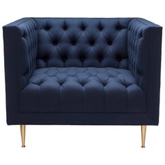 Contemporary Tux Chair Special Edition in Navy Melton Wool with Legs in Brass