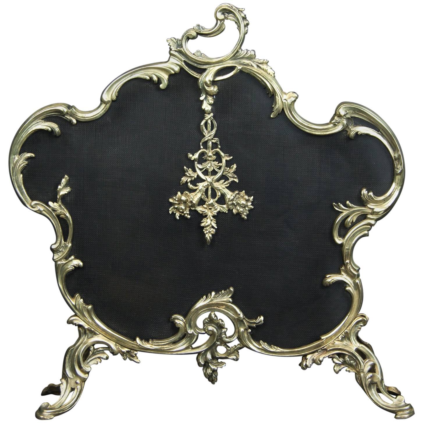 Fine Polished Brass Fireplace Fire Screen For Sale