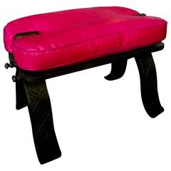 Handmade Moroccan Camel Saddle, Hot Pink Leather Cushion