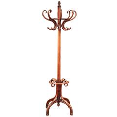 Antique Early 20th Century French Bentwood Swivel Hall Tree with 16 Hooks, Thonet Style