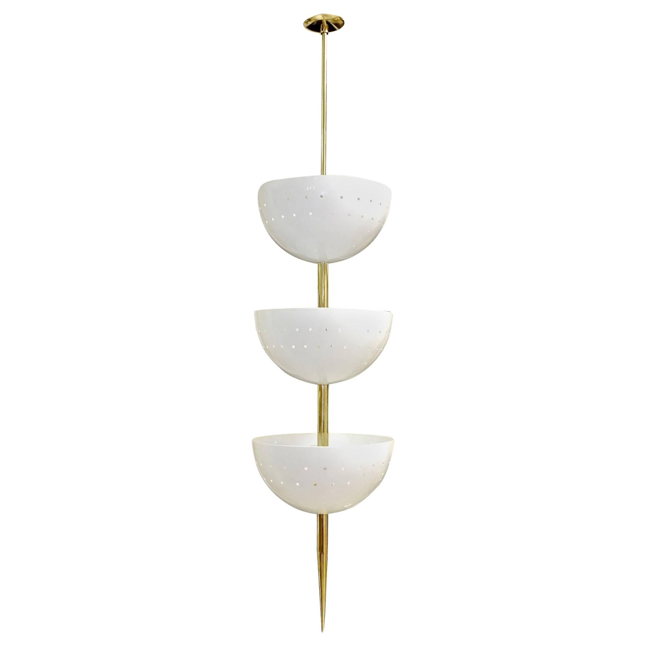 Stilnovo Style Pendant of Three Stacked Perforated Cups and Brass Spike For Sale