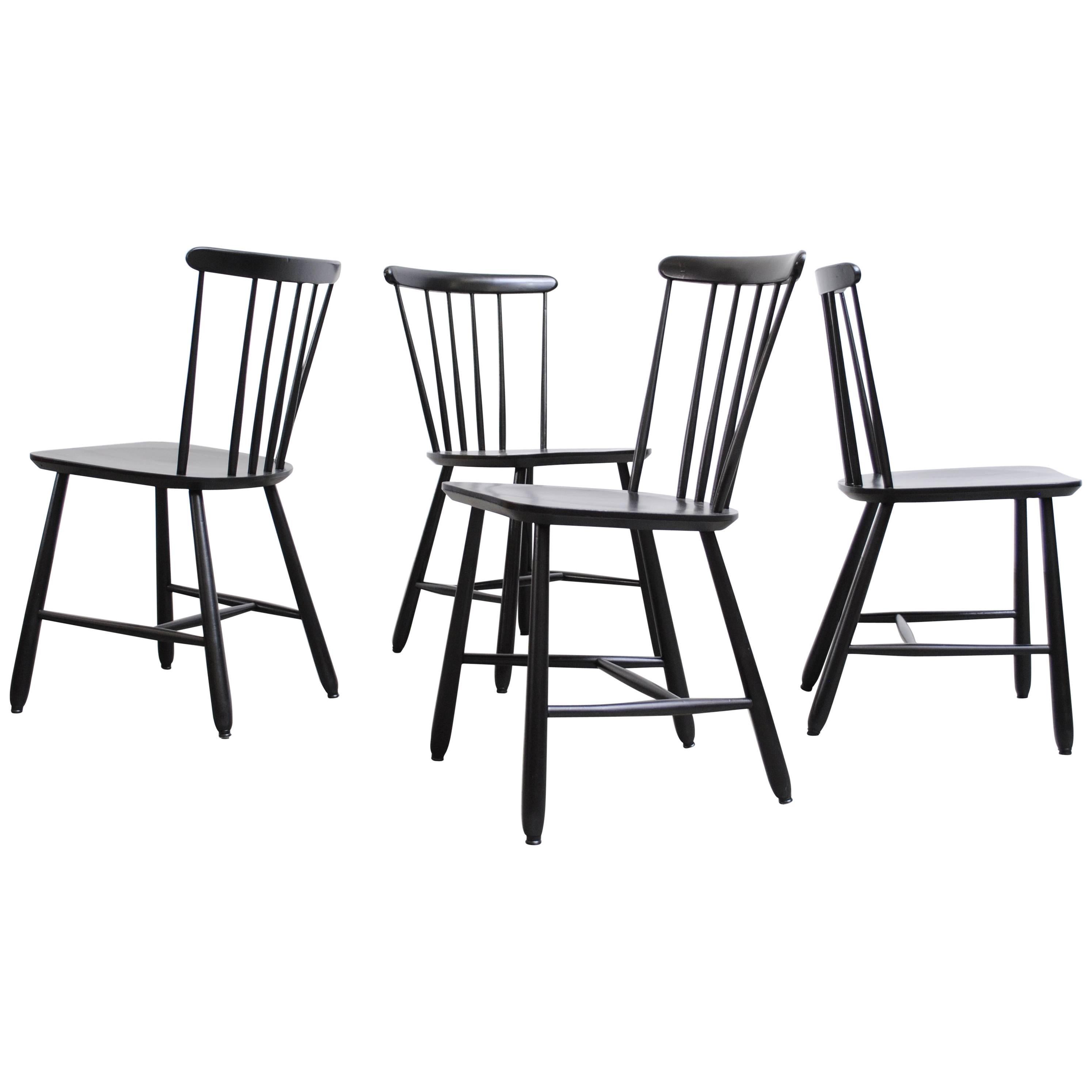 Set of Four Yngve Ekström Spindle Back Nesto Chairs for Pastoe