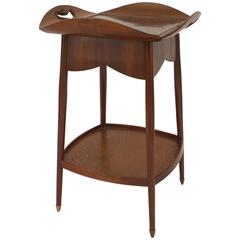 French Art Nouveau Walnut Square End Table Having a Floral Inlaid Tray Top 4