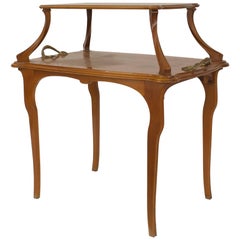 French Art Nouveau Walnut Rectangular Two-Tier Table by Majorelle