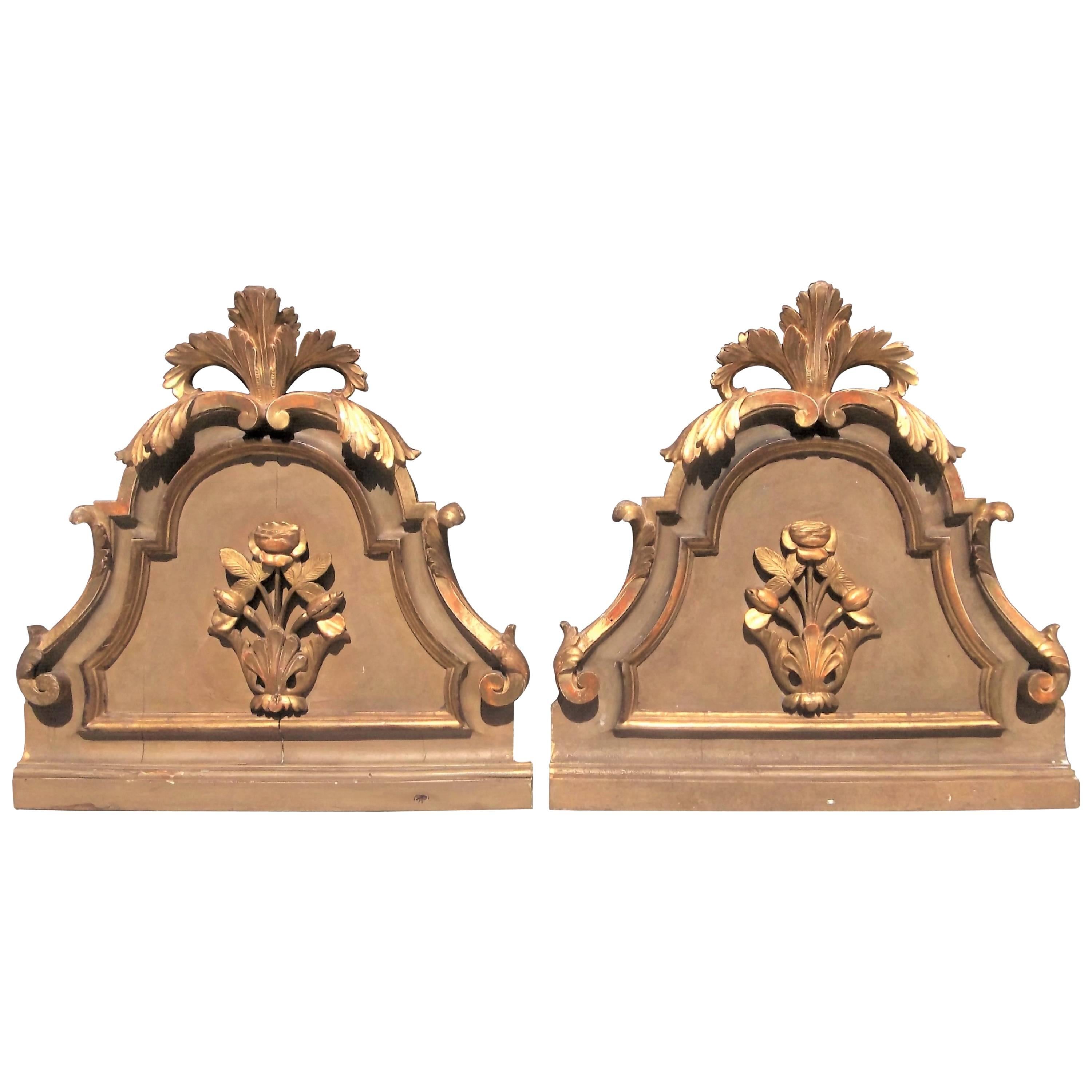 Pair of Paint and Parcel Gilt Overdoors