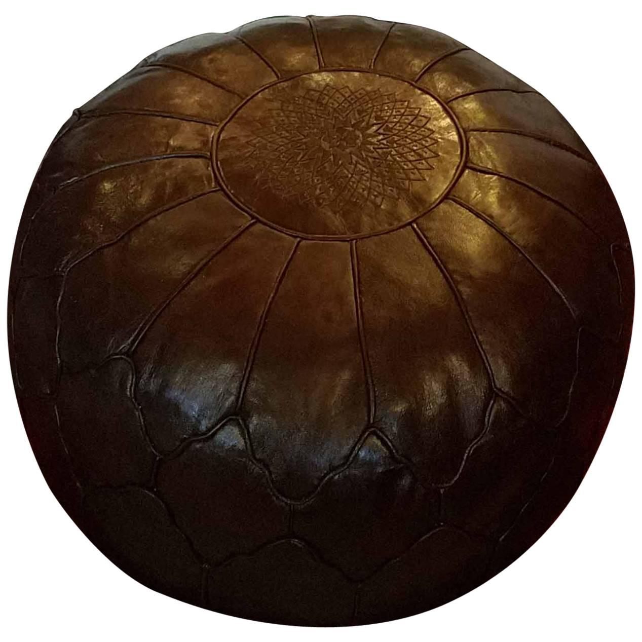 Oversize Moroccan Leather Pouf, Dark Chocolate Brown For Sale