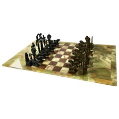 Unique Chess Set in the Style of Frededrick Weinberg on Oversized Onyx Board