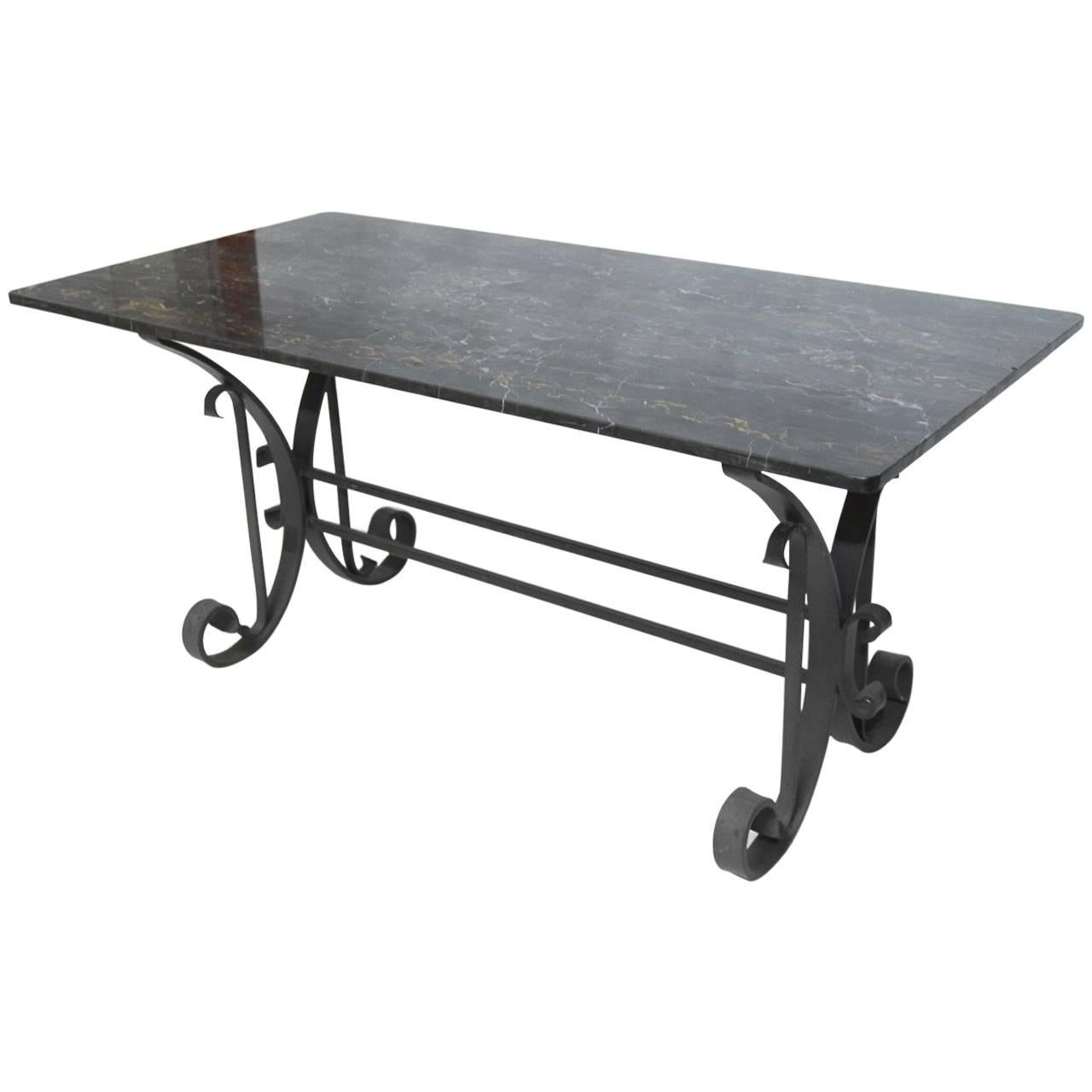 Italian Wrought Iron and Black Marble Dining Table For Sale