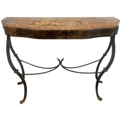 Vintage Wrought Iron French Console Table with Deep Patina