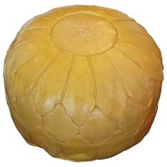 Oversize Moroccan Leather Pouf in Saffron Yellow