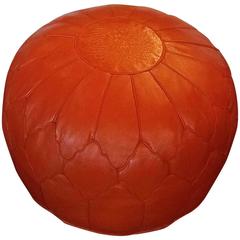 Oversize Moroccan Leather Pouf, Bright Orange