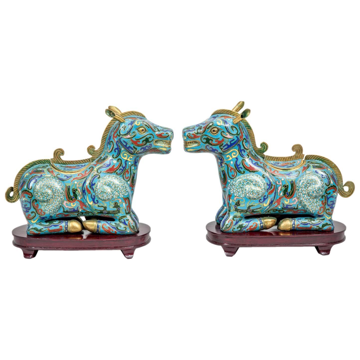 Antique Chinese Cloisonné Incense Burner Horse Boxes For Sale