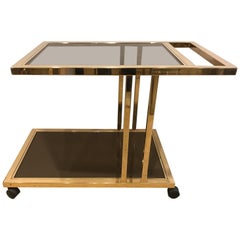 Italian Brass and Smoked Glass Bar / Serving Cart On Rolling Casters Two Tier