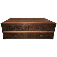 Leather Alligator Style Oak Trimmed Trunk or Coffee Table