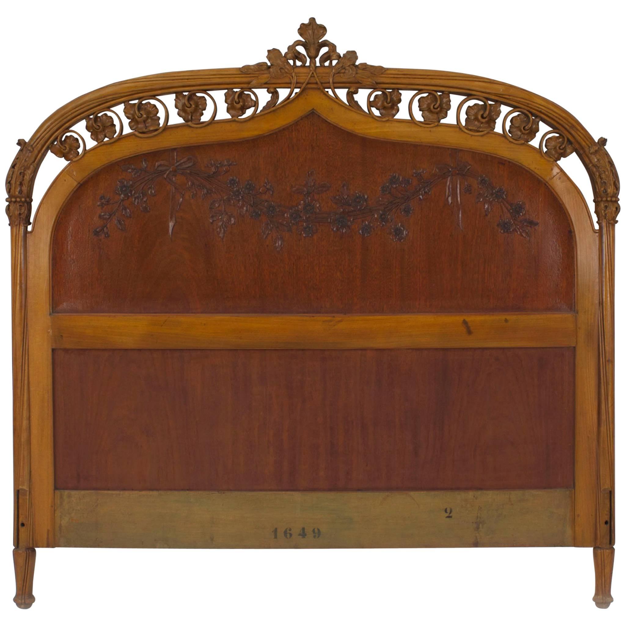 French Art Nouveau Maple Full Headboard For Sale